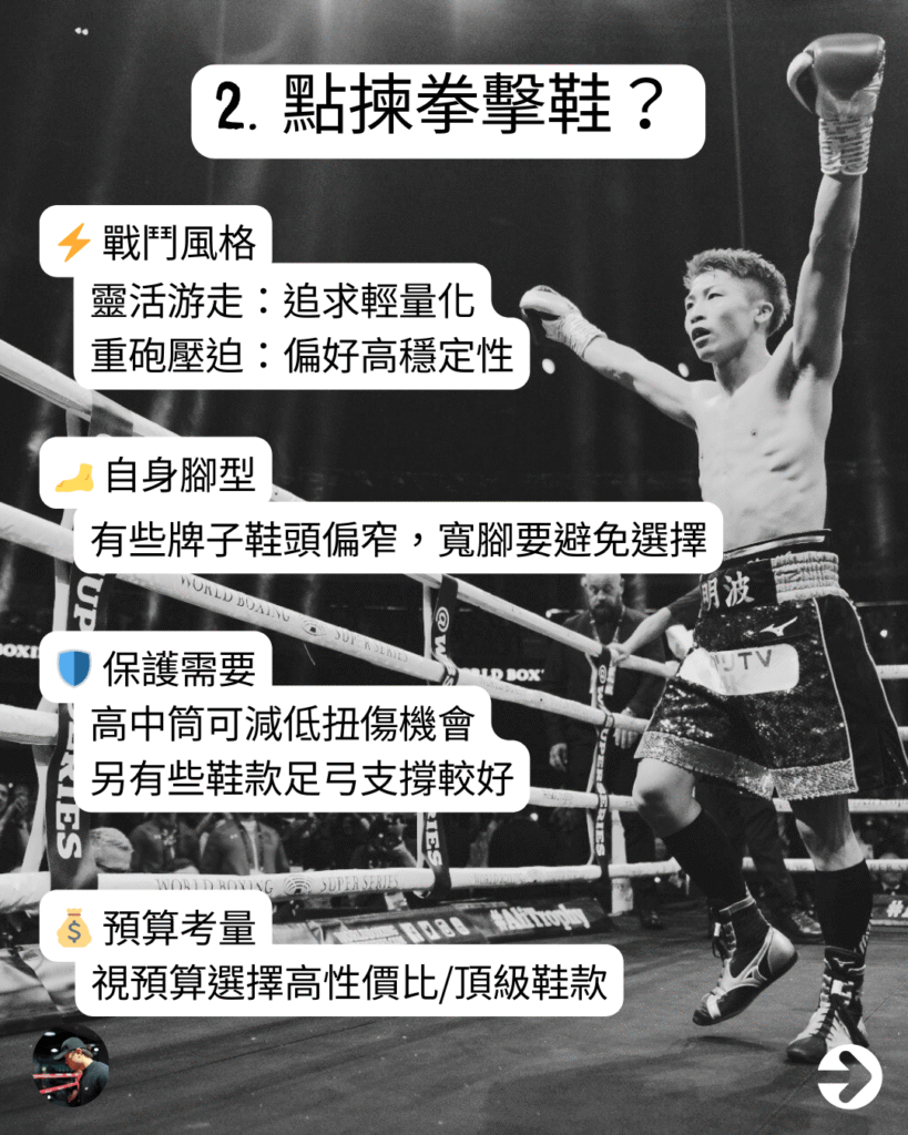 挑選拳擊鞋的4大條件：戰鬥風格、腳型、保護需要及預算