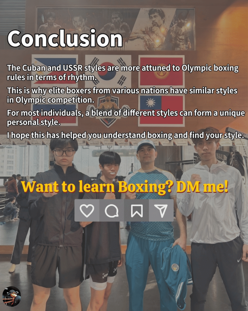 Conclusion on Olympic boxing styles and an invitation to join Chan Ka Wa Boxing classes in Hong Kong to discover your own style.